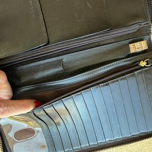 BRAHMIN Skylar Wristlet Wallet Blue Gold Croc Embossed Leather Zip Organizer EUC
